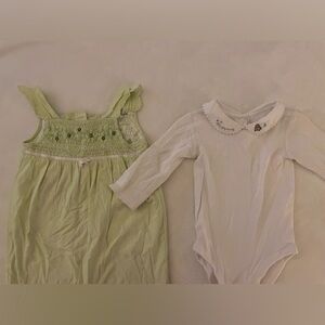 Janie and Jack collared shirt and green romper set 6-12 months